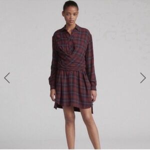 Rag & Bone Felicity Faux Wrap Wool Blend Plaid Shirt Dress Sz XS Check Boho